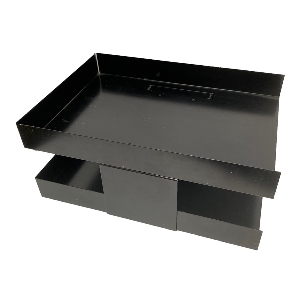 Black Modern Steel Office Desk In Out Box Letter Tray Vintage 70s 80s 2 tier